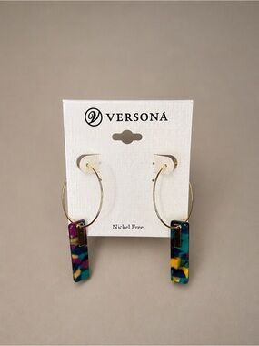 Versona Multicolor Resin Drop Hoop Earrings - Gold-tone